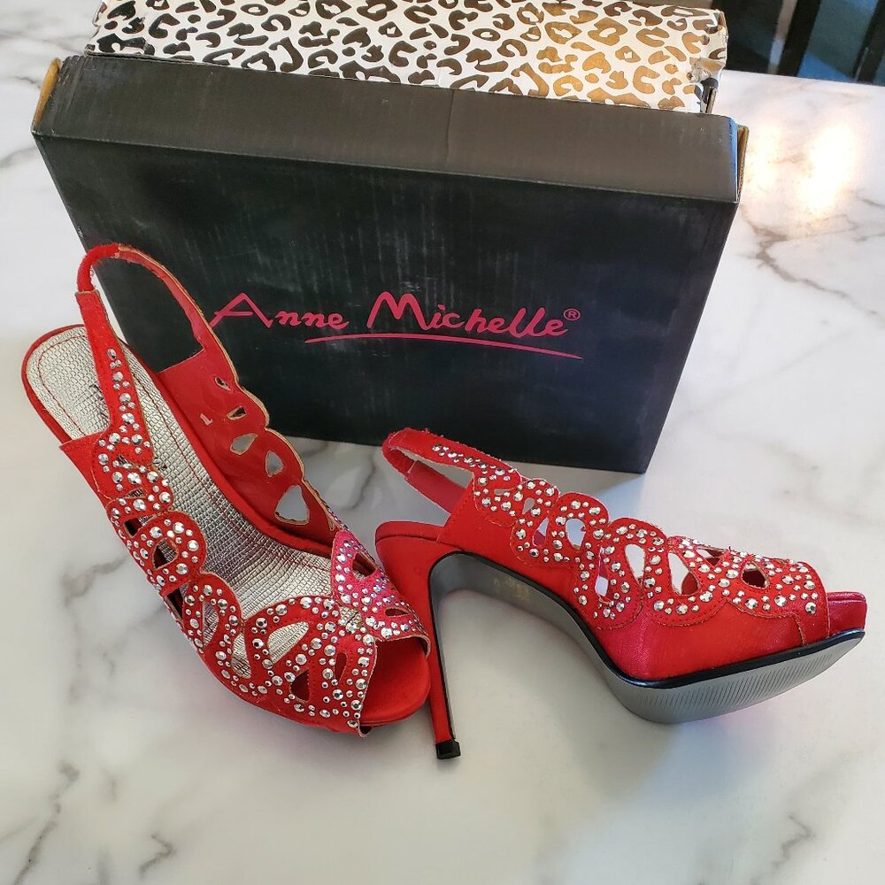 Anne Michelle Red Rhinestone Heels size 7 1/2